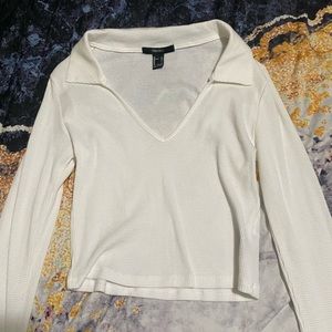 White collared long sleeve crop